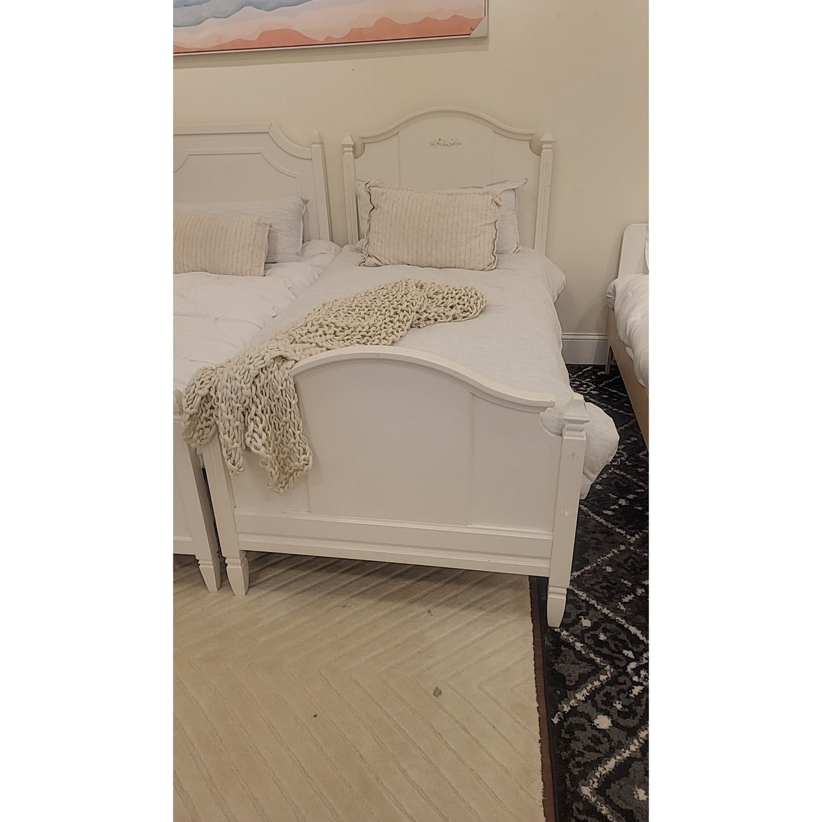 White Wood Twin-Sized Bed w/ Floral Accents by Pottery Barn - colletteconsignment.com
