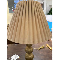 Pair of 1970's Brass Ribbed Balls Lamps w/Pleated Shades, 26"H x15"Dia