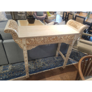 Vintage Chinese 2-Drawer Carved Bone Inlay Alter Table
