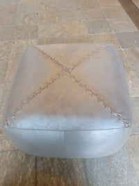 Square Silver Leather Pouf (AS IS)
