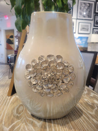 Beige Ceramic Vase w/ Flower Detail (AS IS)