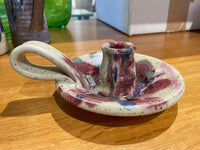 Red Painted Pottery Candlestick Holder