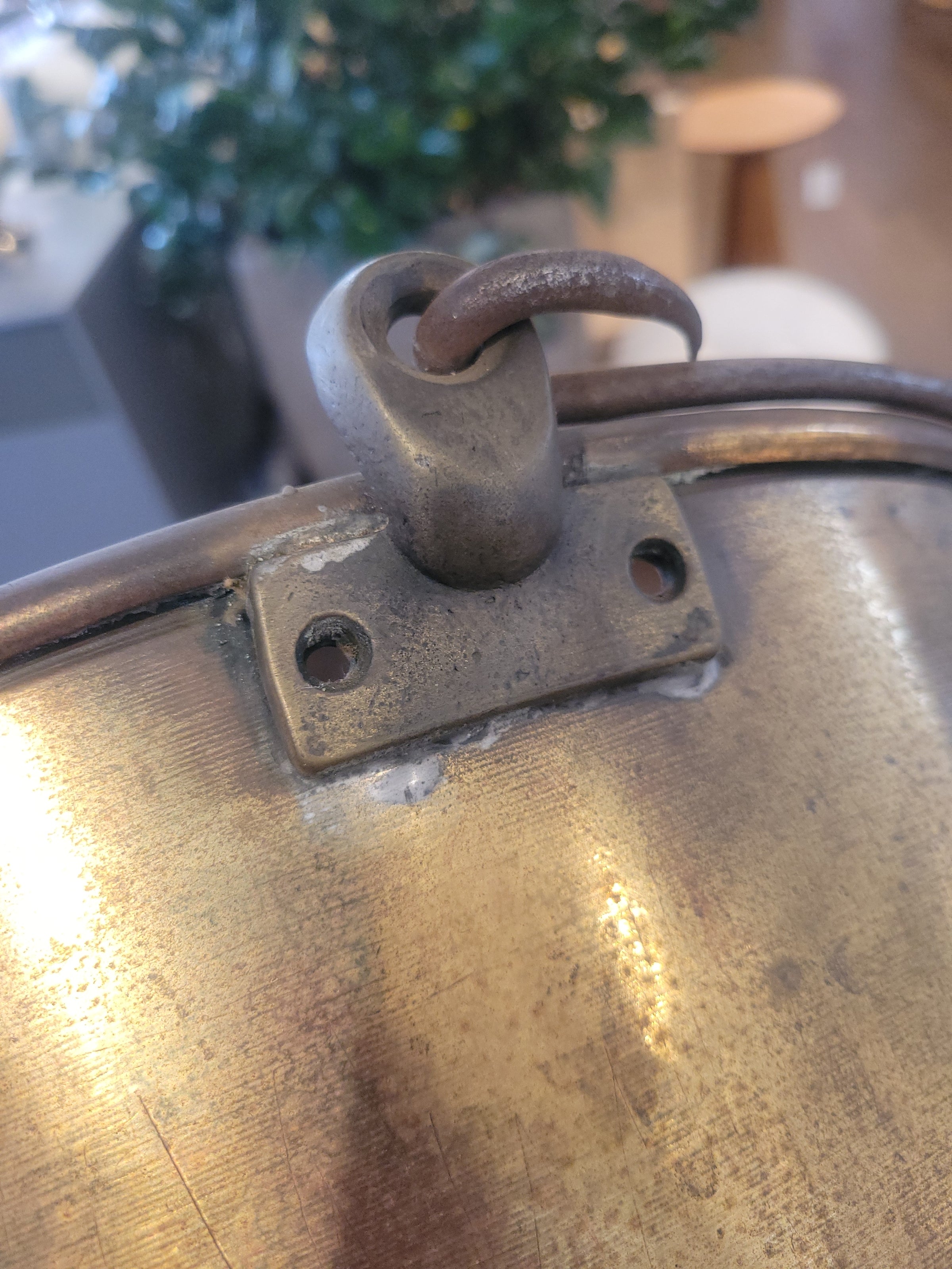 19th C. Brass Bucket w/ Tail Handles by H.W. Hayden - AS IS