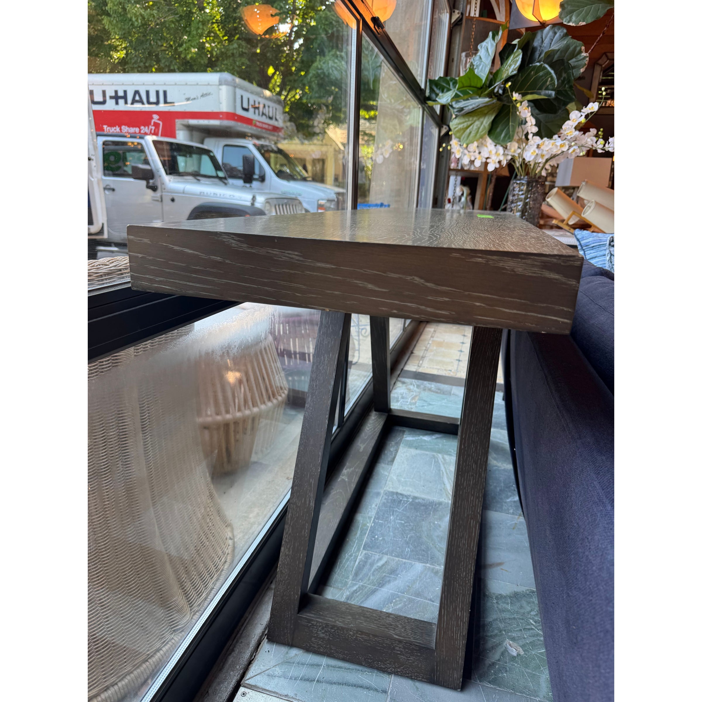 Dark Wood Console Table w/ Triangular Base