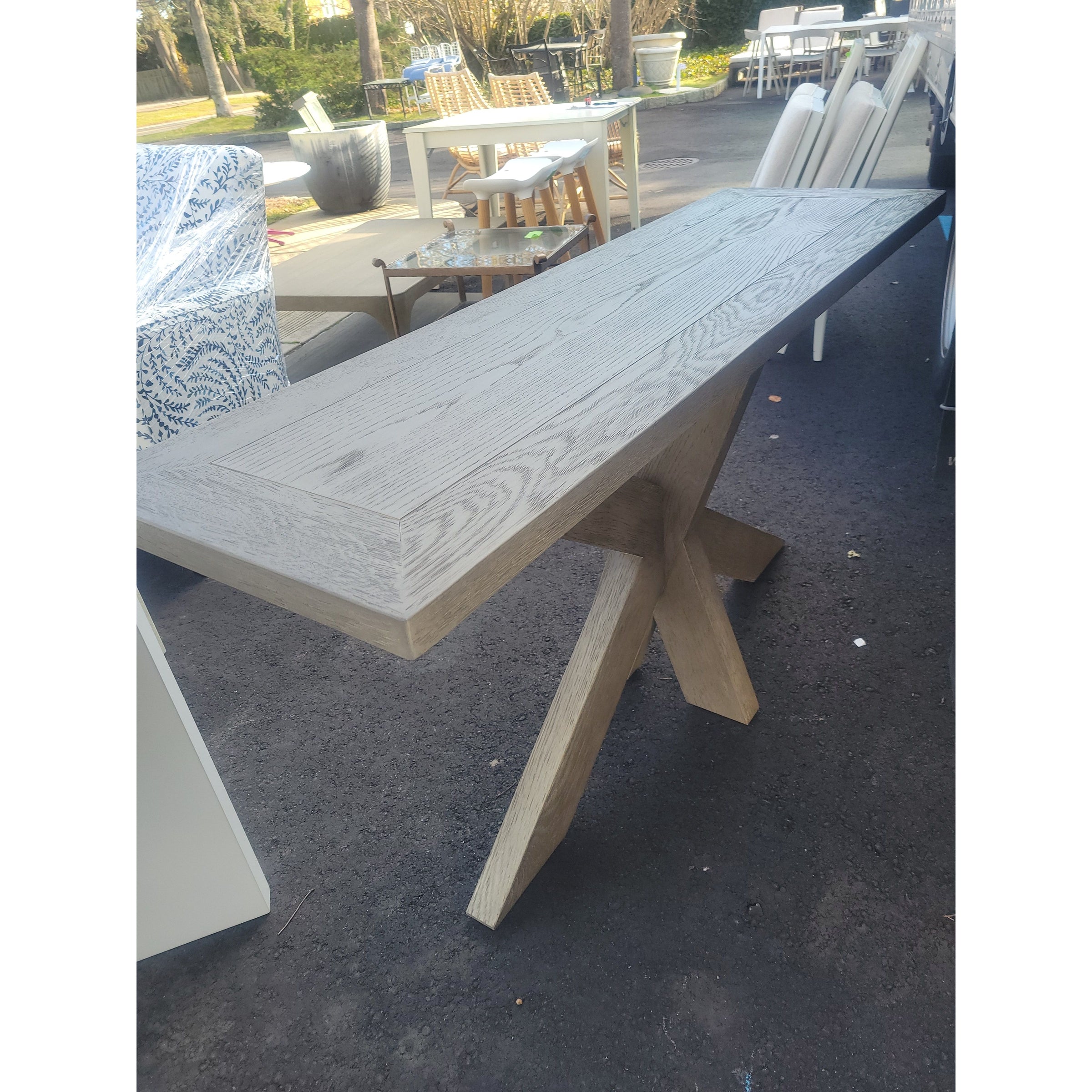 French Style Gray Oak X-Base Console Table by RH - colletteconsignment.com