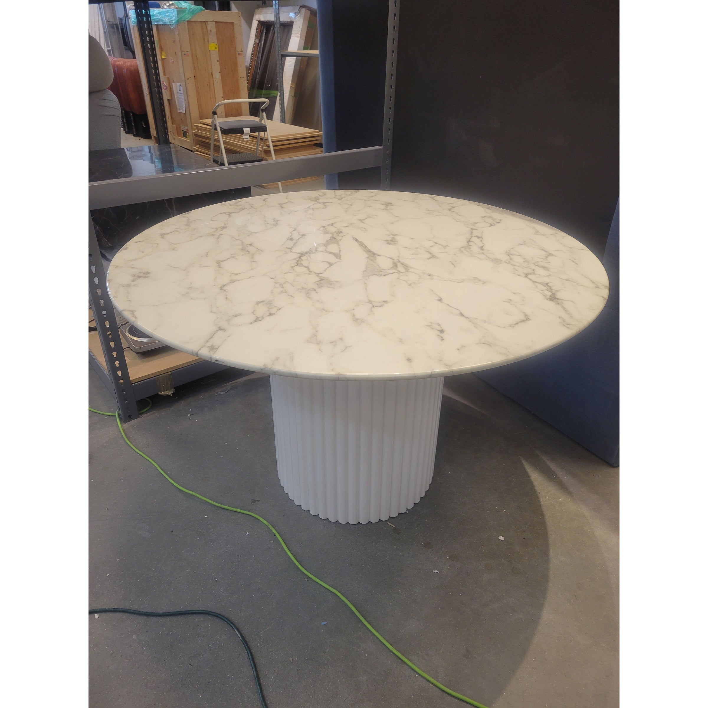 Ubud Round Marbletop Dining Table w/ Matte White Base