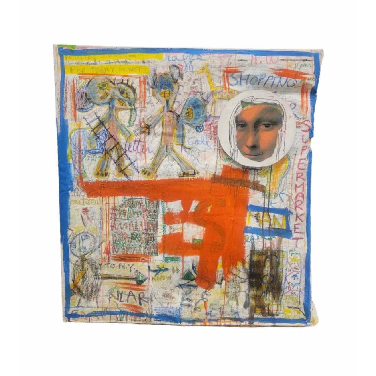 Fabrice Dupré 'Fly to NY' Mixed Media Painting - 31" x 33.5" - AS IS (Broken Can