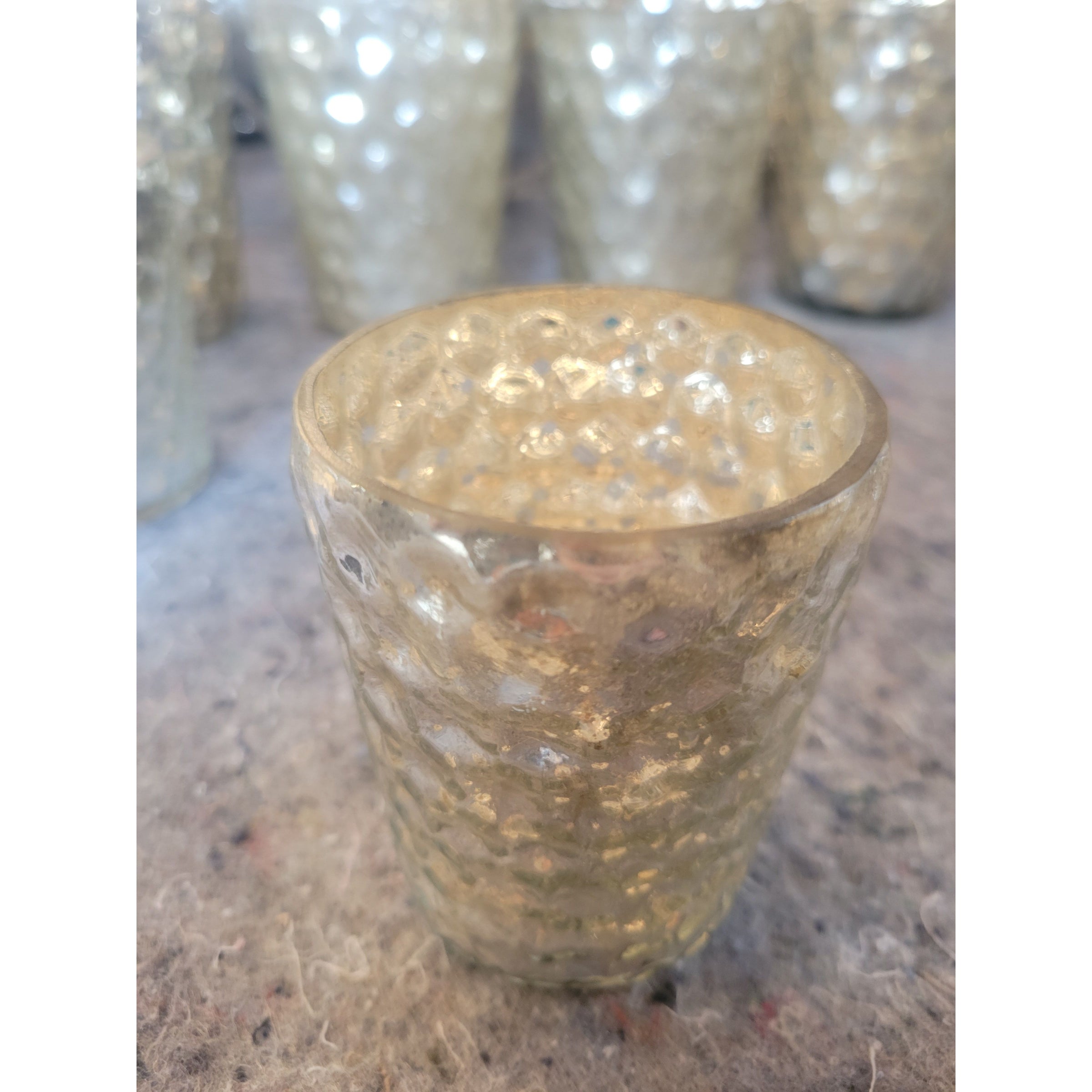 Pair of Small Hexagonal Mercury Glass Candle Holders