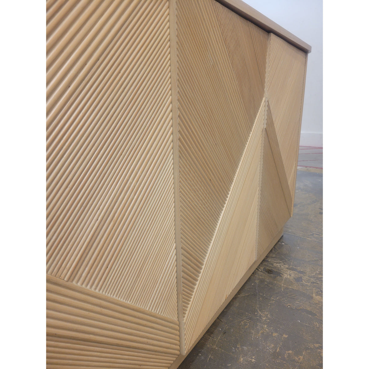 Blonde Wood Fluted Chevron Credenza - AS IS
