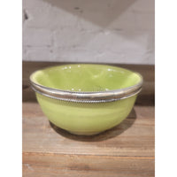 SET of 3 Yellow & Green Ceramic Bowls w/ Metal Trim