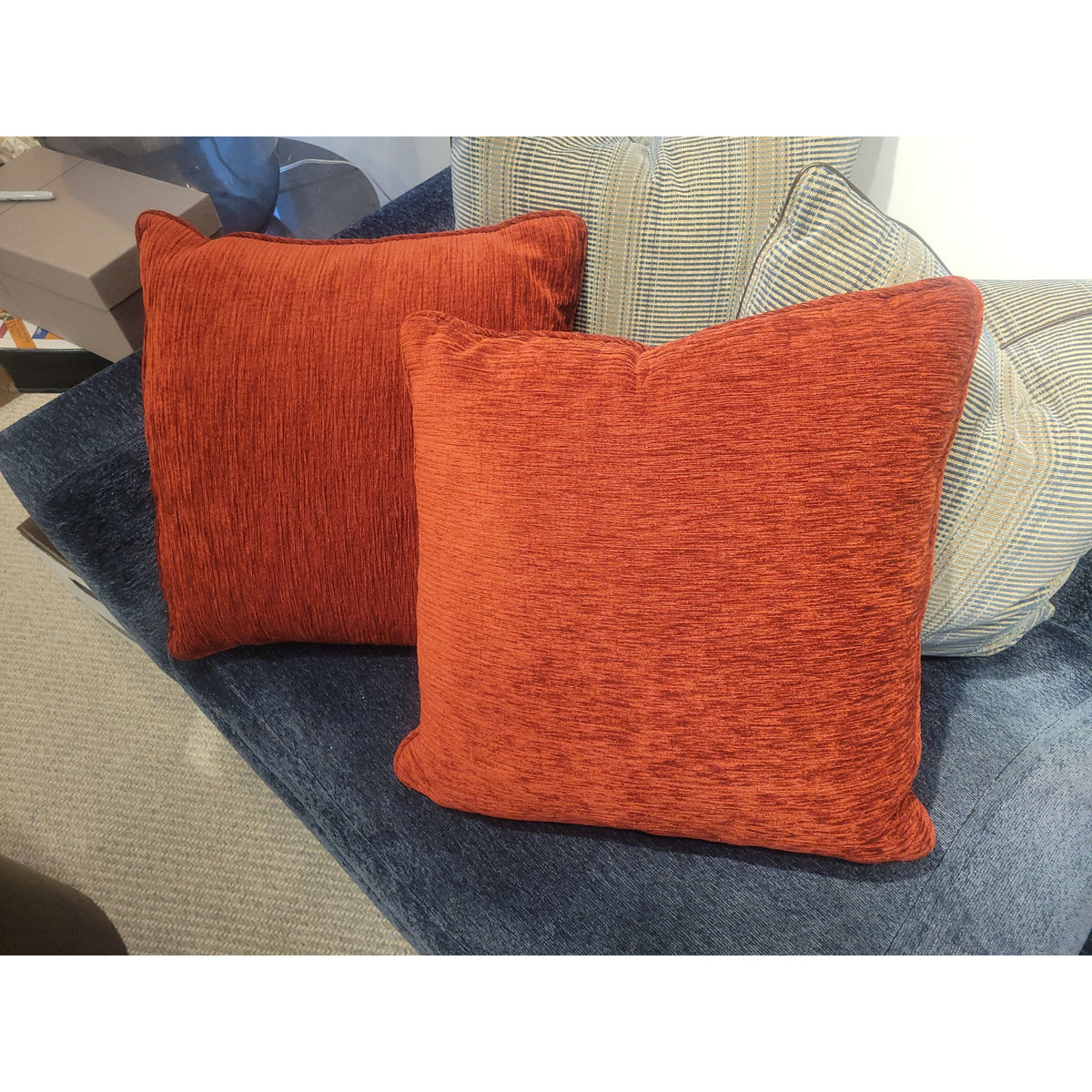 PAIR of Custom Red Velvet Square Pillows - colletteconsignment.com