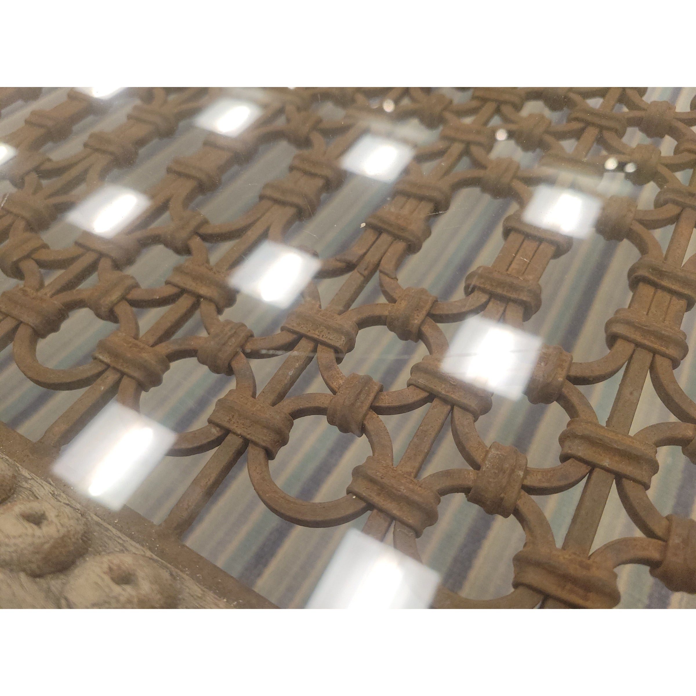 Vintage Indian Window Grate Metal & Wood Coffee Table w/ Glass Top (AS IS)