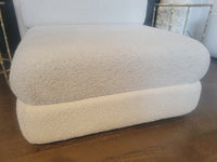 White Boucle Lounge Chair w/ Wood Back (AS IS)