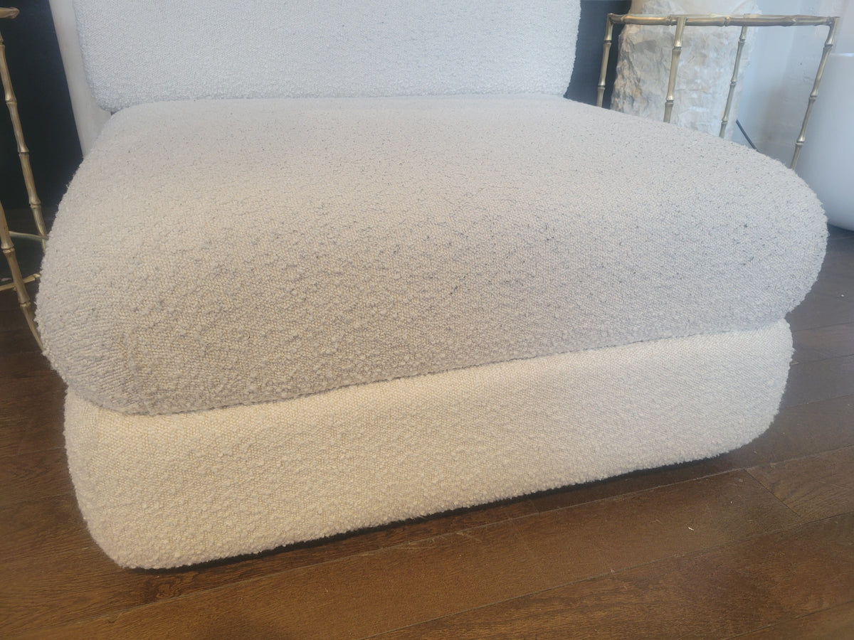 White Boucle Lounge Chair w/ Wood Back (AS IS)