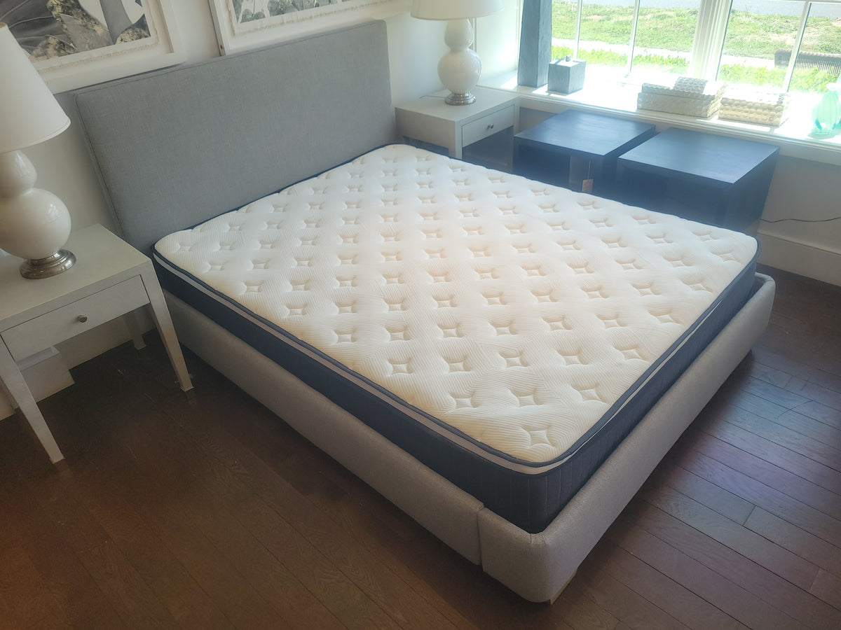 Queen-Sized Olivia Bed Frame w/ Platinum Perennials Basketweave Fabric by S&L