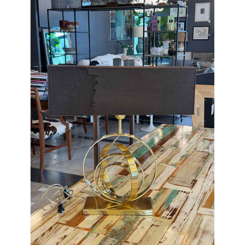 Shiny Brass Rings Table Lamp w/ Black Shade