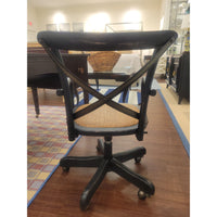 Black Birch Rolling Desk Chair w/ Rattan Seat & Metal Back by Arhaus (AS IS) - colletteconsignment.com