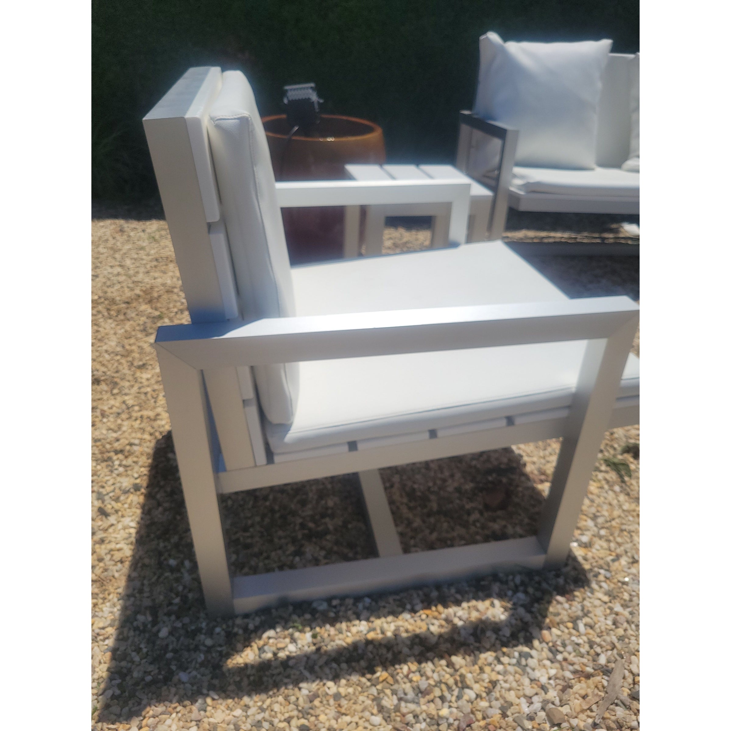 PAIR of Aluminum Lounge Chairs w/ White Poly Cushions by Gandia Blasco