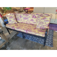Black Wood Garden Style Bench w/ Toile Cushions & Pillows
