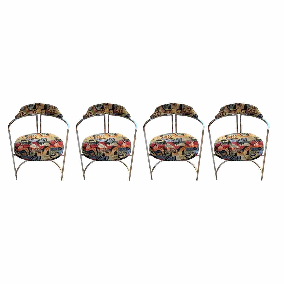 SET of 4 Picasso Style Upholstered Chrome Chairs