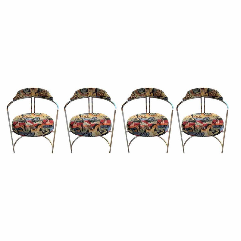 SET of 4 Picasso Style Upholstered Chrome Chairs