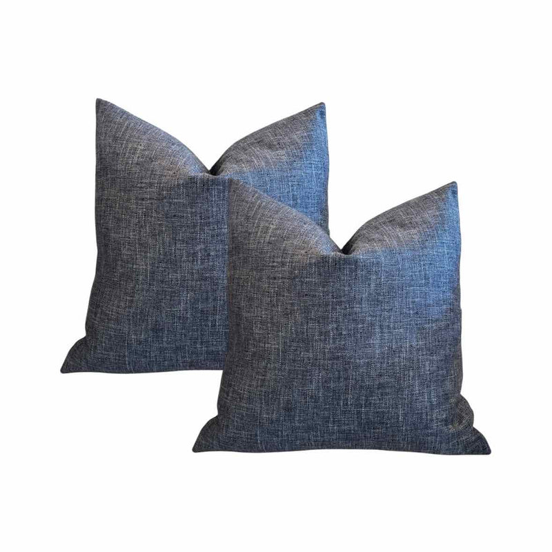 PAIR of Custom Blue Belgian Linen Pillows