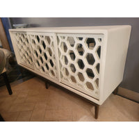 'Wilhelm' White Gesso Sliding Door Credenza w/ Mirror Glass by Mr. Brown