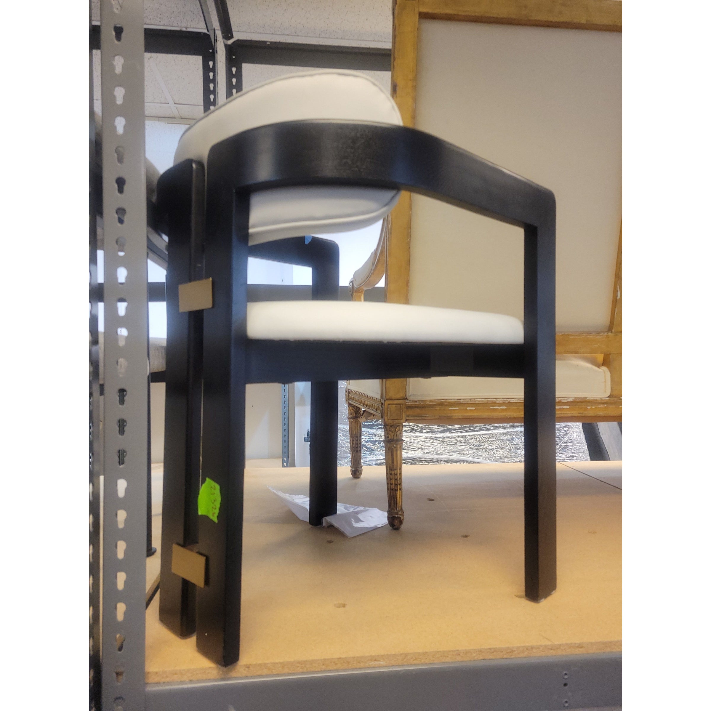 Marseille Black Wood Chair in Faux Leather w/ Brushed Brass Accents