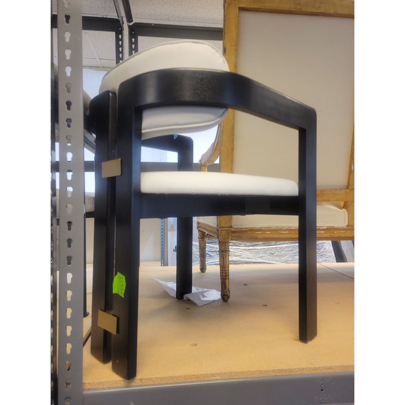 Marseille Black Wood Chair in Faux Leather w/ Brushed Brass Accents