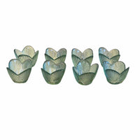 Set of Eight Tulip Shape Green Glass Votives, 2.5"HX3.25"D