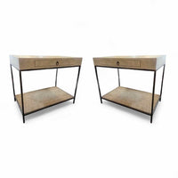 PAIR of Sawn Wood & Textured Steel 1-Drawer Side Tables by David Iatesta
