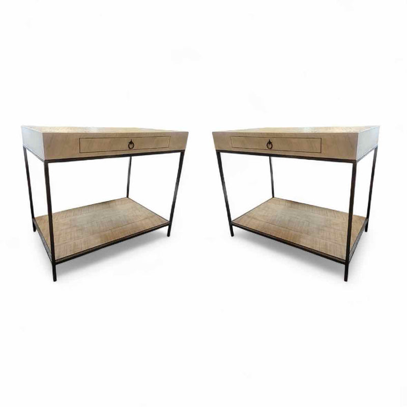 PAIR of Sawn Wood & Textured Steel 1-Drawer Side Tables by David Iatesta