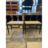 Pair of Iron Benches with ivory leather straps