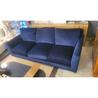 Custom 7-ft Blue Velvet Sofa w/ Polished Brass Legs by Artistic Frame (AS IS)