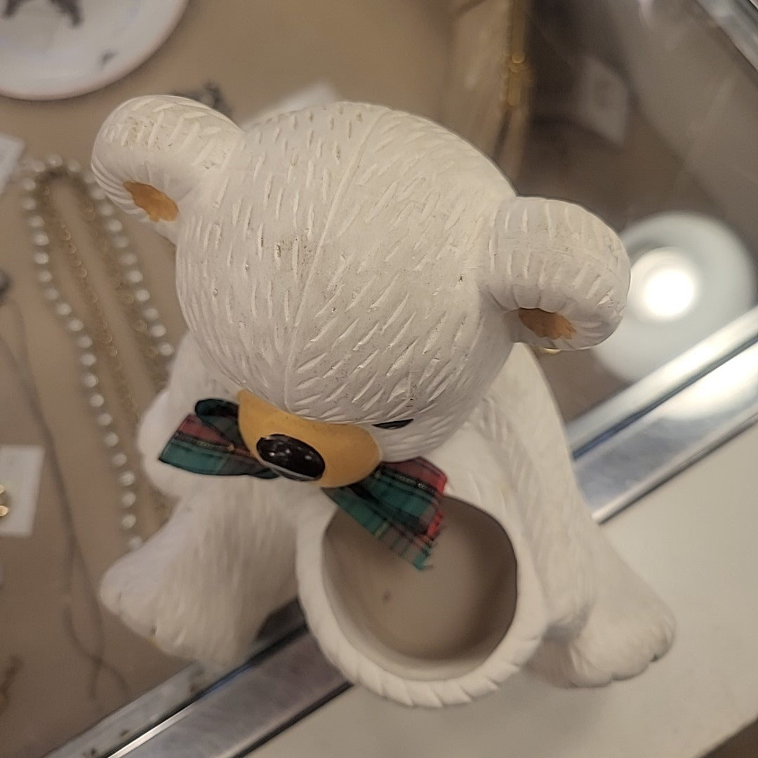 Ceramic Polar Bear Vessel w/ Plaid Ribbon