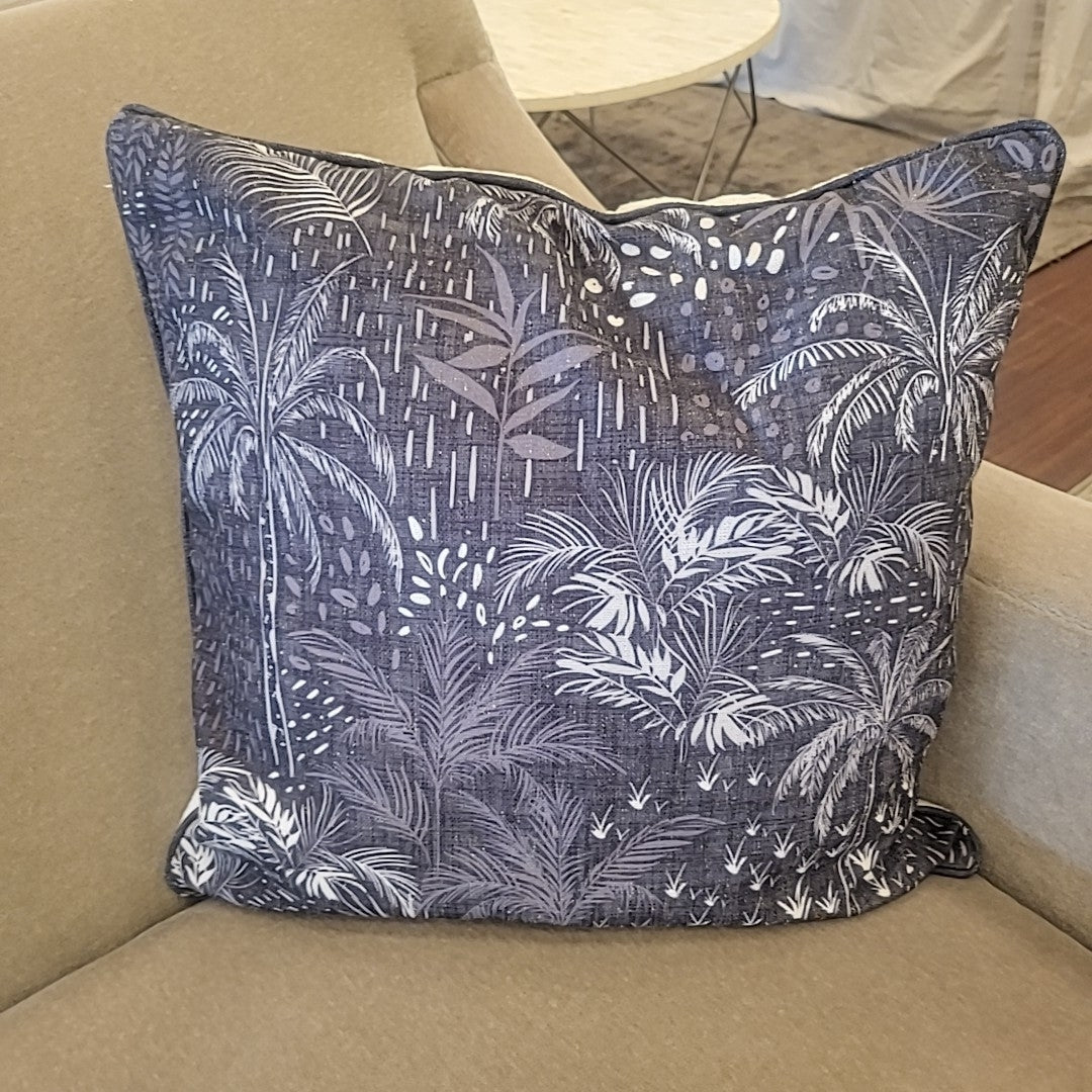 Pair of Linen Pillows w/ Black and White Palm Tree Motif