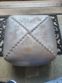 Square Silver Leather Pouf (AS IS)