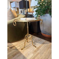 PAIR of Antiqued Glass Top Gold Tone Iron Tripod Side Tables by Arteriors