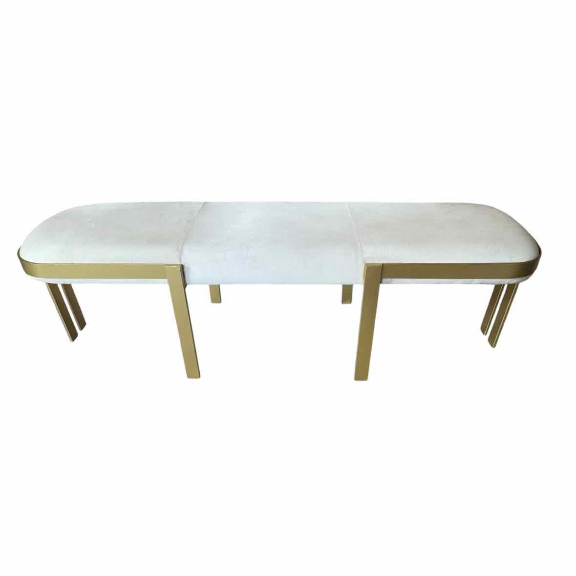 Bogeta Brushed Brass Bench in White Faux Cowhide