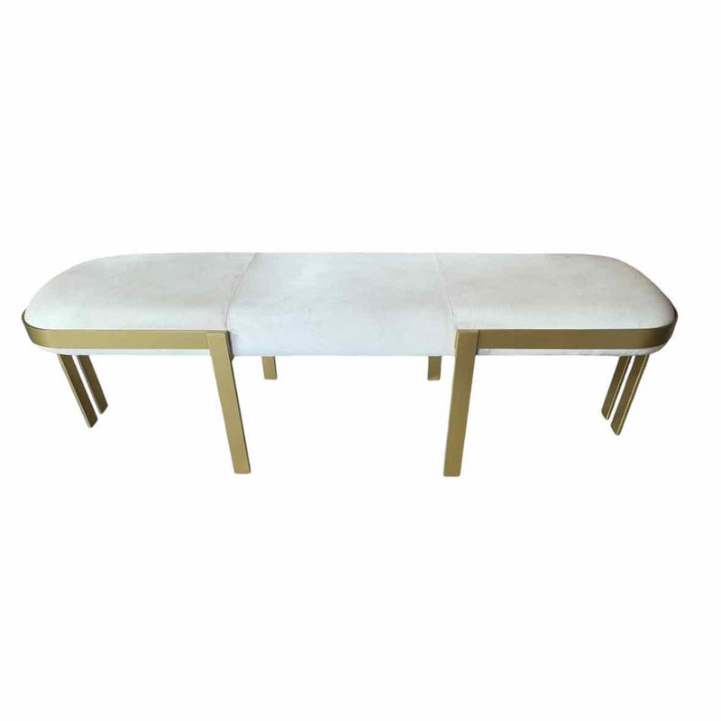 Bogeta Brushed Brass Bench in White Faux Cowhide