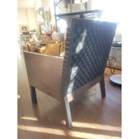 Dark Wood Angular Chair w/ Black Mesh Back - colletteconsignment.com