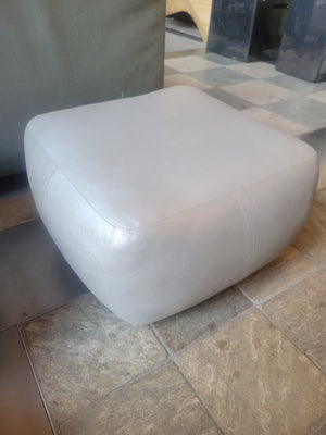 Square Silver Leather Pouf (AS IS)