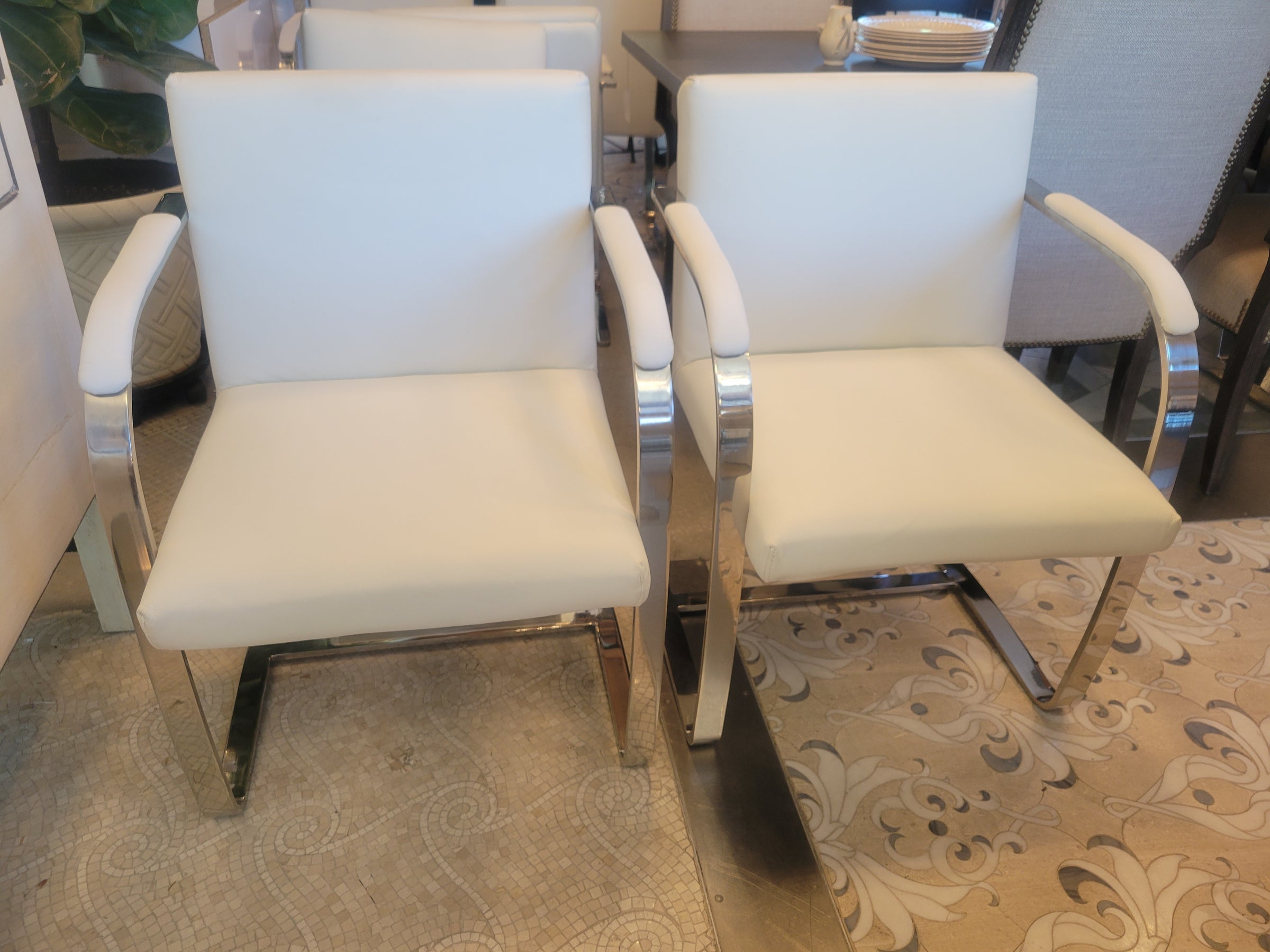 SET of 8 Leather & Chrome BRNO Dining Chairs by Ludwig Mies van der Rohe (AS IS)