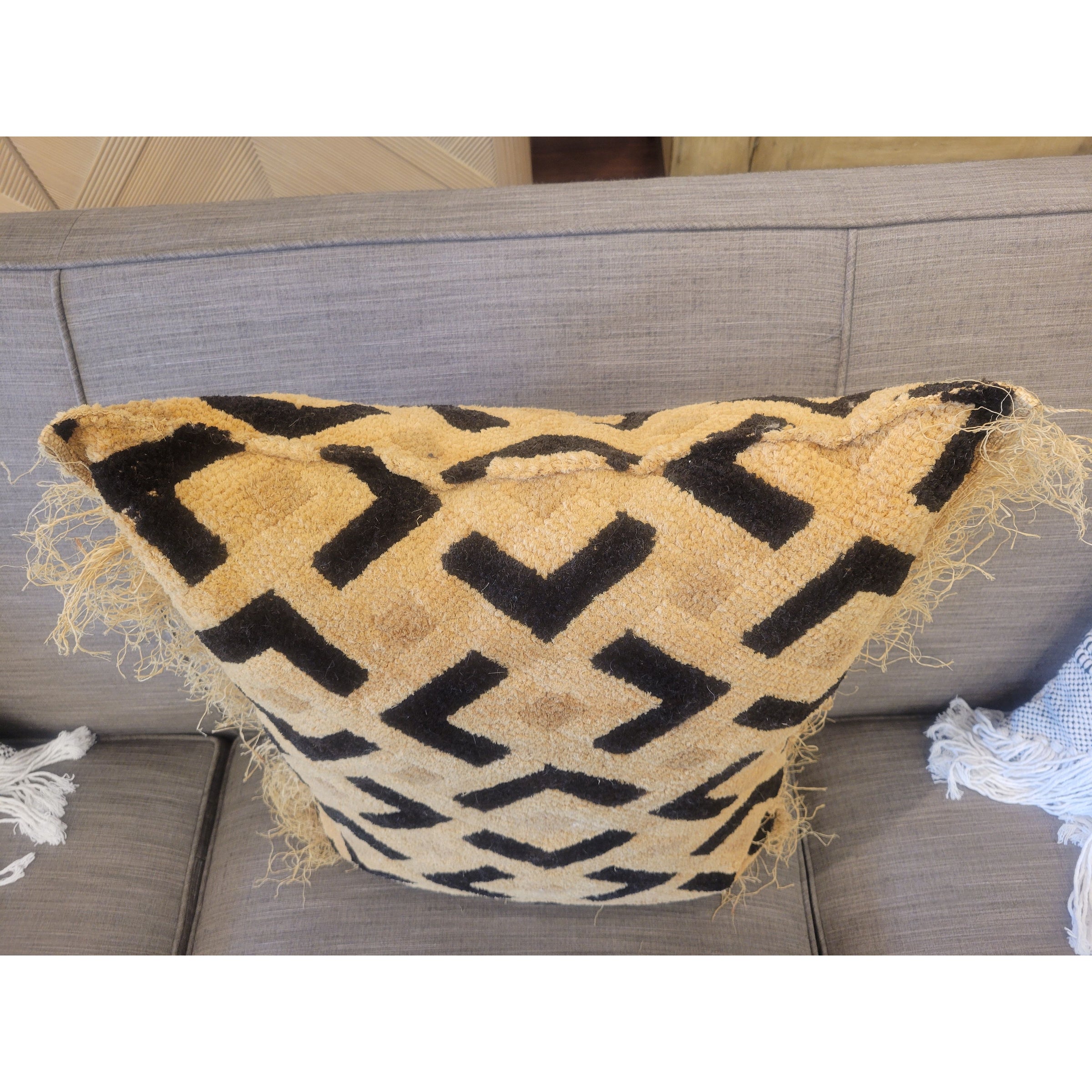 Tan & Black Natural Fiber Pillow w/ Trim on 3 Sides - colletteconsignment.com
