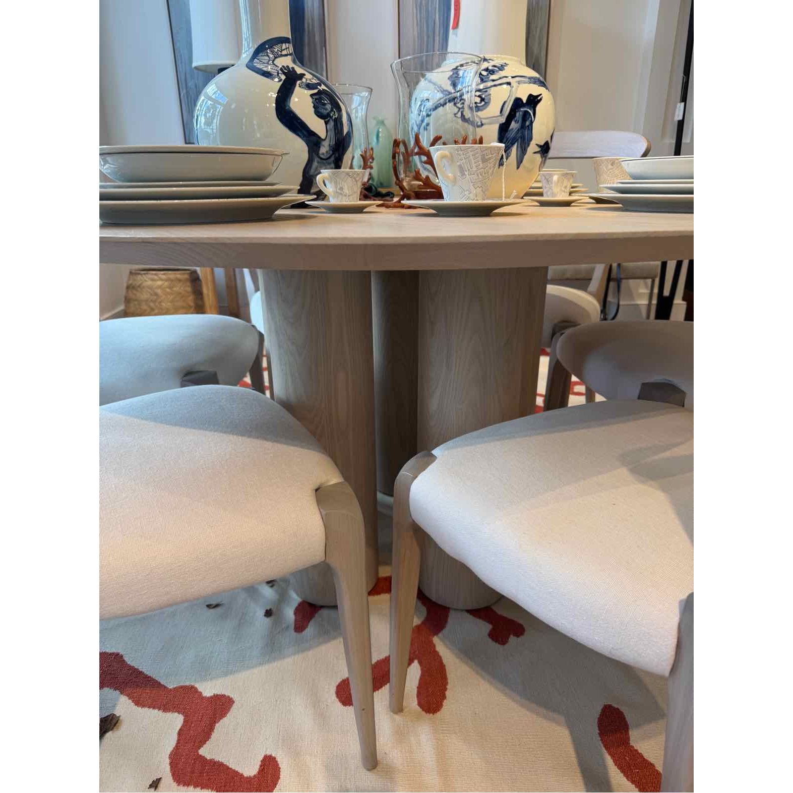 5-ft Round Whitewash Ash Wood Dining Table