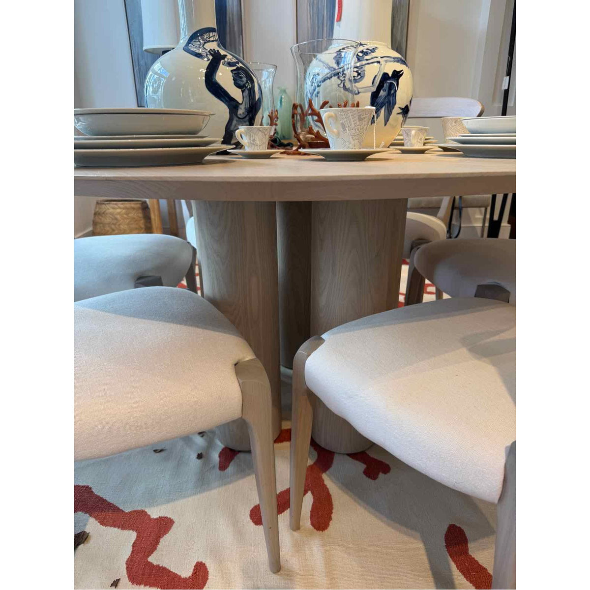 5-ft Round Whitewash Ash Wood Dining Table - colletteconsignment.com
