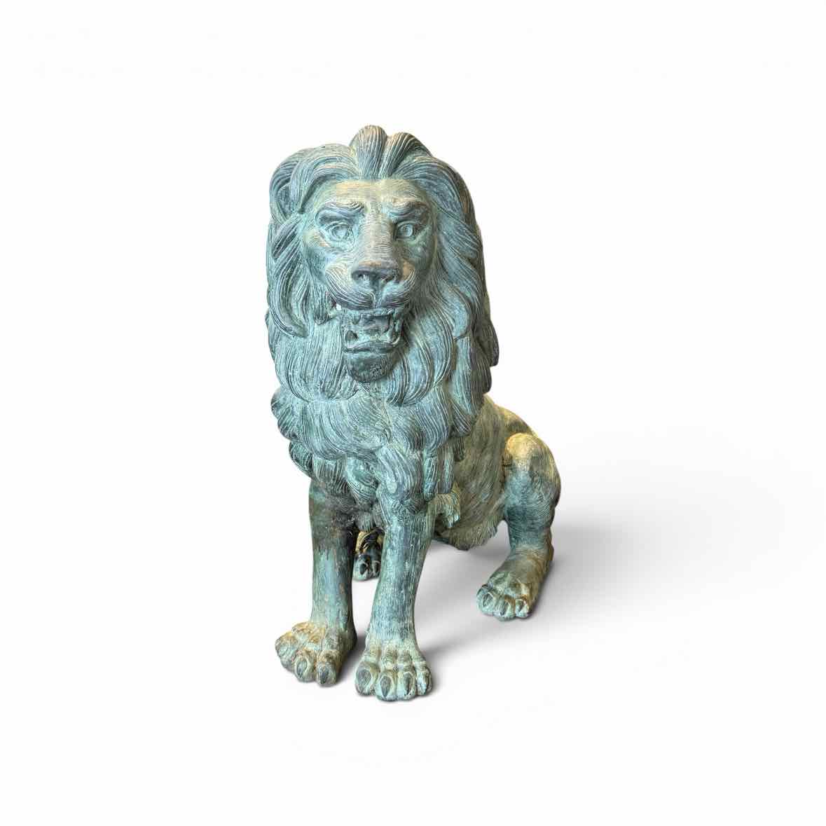 Cast Bronze Verdigris Lion Statue 12"W x 24"D x 25"H