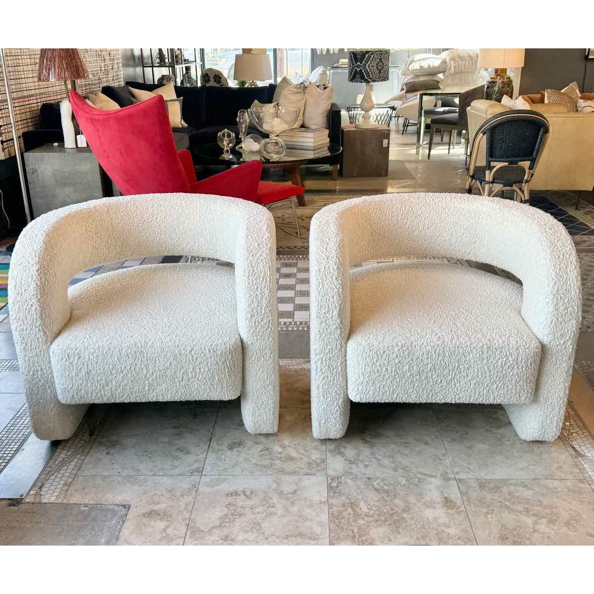Pair of Mitchell Gold + Bob Williams Kirby Chairs in Ivory Boucle 32"Wx31"Dx29"