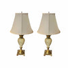 PAIR of Vintage Brass & Cream Table Lamps w/ Off-White Shades