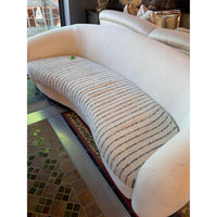 Custom 9-ft White Boucle Curved Sofa w/ Navy Striped Wool Seat by RH (AS IS)